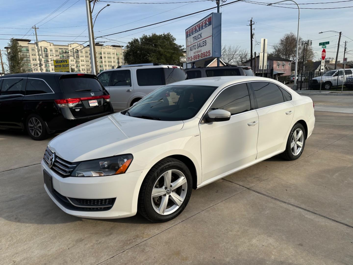 2014 White /Black Volkswagen Passat 1.8T S AT (1VWAS7A34EC) with an 1.8L L4 TURBO DIESEL engine, 6-Speed Automatic transmission, located at 1501 West 15th St., Houston, 77008, (713) 869-2925, 29.797941, -95.411789 - Photo#0